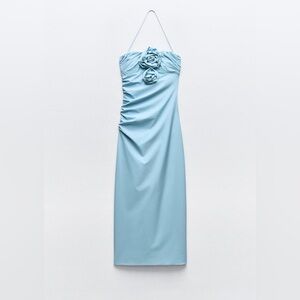 Zara baby blue midi dress with rosettes roses